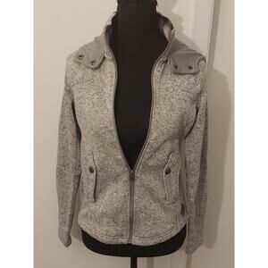 Eddie Bauer Women’s XS Gray Fleece Knit Hooded Jacket Quilted Sleeves & Full Zip